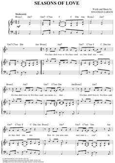 sheet music with the words seasons of love