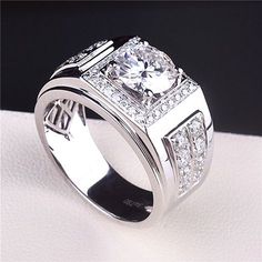 Color: Square Enclosure Man's Ring (White Gold Color) Size: Adjustable Opening Fashion Element: Crown Style: Korean Korean Style Hipster Rings, Ring White Gold, Diamond Star, Square Diamond, Style Korean, White Ring, White Gold Rings