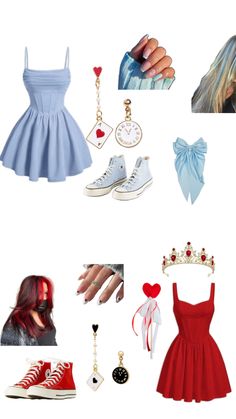 a collage of different outfits and accessories including shoes, necklaces, bracelets