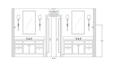 a drawing of the front and back walls of a bathroom