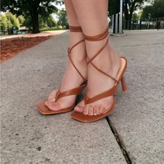 Brown Square Toe Heeled Thong Strappy Ankle Strap Wrap Sandals Sz 10 Brand New Heel Height Approximately 4” True To Size Heels Thong Sandals Thong Heels Strappy Heels Square Toe Wrap Sandals Liliana Cape Robbin Fashion Nova Steve Madden Cognac Brown Brown Ankle Tie Sandals With Wrapped Heel, Brown Ankle Strap Heels For Summer, Brown Toe Post Heels For Summer, Fitted Ankle Tie Heels For Summer, Fitted Sandals With Wrapped Heel For Beach, Spring Ankle Tie Fitted Sandals, Fitted Ankle Tie Sandals For Spring, Brown Heels With Single Toe Strap For Beach, Brown Ankle Tie Sandals For Spring