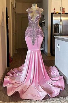 Pink Mermaid Beaded Floor Length Prom Dresses Elegant Mermaid Dress, Two Piece Evening Dresses, Mint Green Prom Dress, Prom Dress Pictures, African Prom Dresses, Gorgeous Prom Dresses, Prom Dresses Yellow, Mermaid Evening Gown, Floor Length Prom Dresses