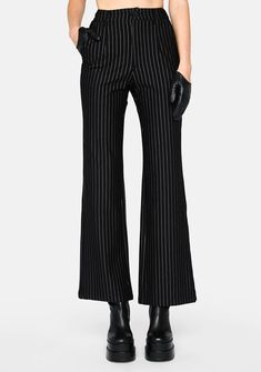 Wide Leg Pinstripe Pants - Black Multi – Dolls Kill Pinstripe Pants Outfit, Black Pinstripe Pants, Pinstripe Pants, Trendy Street Style, Bottom Clothes, Street Style Outfit, Printed Pants, The Rules, Pants Outfit