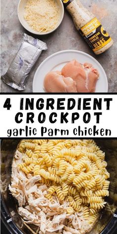 the ingredients for crockpot garlic parm chicken in an instant pressure cooker