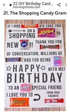 a birthday card with candy on it