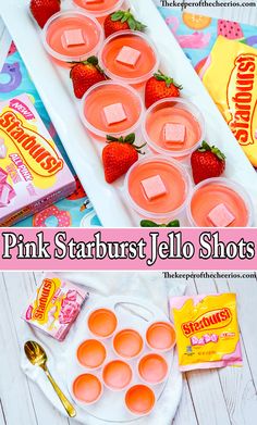 pink starburst jello shots with strawberries and candy