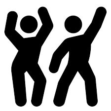 two people jumping up in the air with their arms raised and one person holding his hands up