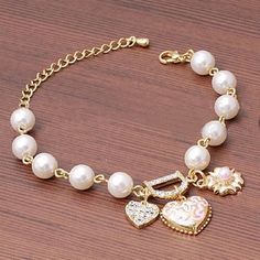 100% New! Cute & Beautiful Bracelet For Women New Without Tags. Jewelry Bracelets Peach Bracelet, Pearl Bracelet Jewelry, Heart Flower, Gold Bracelet For Women, Bangle Bracelets With Charms, Pearl Charms, Mens Jewelry Bracelet, Charm Gift, Bracelet For Women