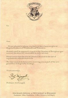 the hogwarts letter signed to harry potter is shown in this undated image