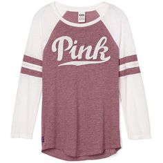 PINK Baseball Tee ($40) ❤ liked on Polyvore featuring tops, t-shirts, shirts, grey, black baseball tee, graphic tees, black t shirt, pink t shirt and baseball tee Graphic Long Sleeve Shirts, Baseball Tee Shirts, Purple Tee, Pink Long Sleeve Shirt, Color Block Tee, White Graphic Tee, Pink Nation, Baseball T