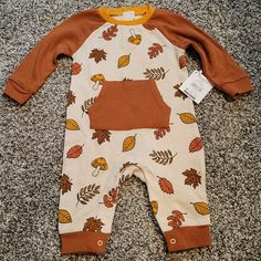 Nwt - Fall Long Sleeve Romper. Snap Closure. Smoke-Free And Pet Friendly Home. Cute Brown Cotton Onesie, Fall Onesie For Playwear, Cotton Onesie For Playtime In Fall, Fall Playwear Onesie, Brown Fall Onesie For Playtime, Brown Onesie For Playtime In Fall, Playful Fall Playwear For Babies, Fall Playtime Brown Onesie, Cream Long Sleeve Onesie For Fall