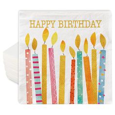 a birthday napkin with candles on it