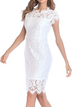 This Scalloped White Embroidered Lace Short Sleeve Mini Dress is crafted from lightweight and comfortable fabric. Its exquisite design features scalloped lace and intricate embroidery, making it a perfect addition to your wardrobe. Ideal for many occasions, it's a great piece to look and feel fabulous. 100% Polyester Imported Zipper closure Hand Wash Only Brand Size Dress Bust Waist Hip XS 0-2 31-32.5'' 23-24'' 31-34" S 4-6 33-35'' 25-26'' 35-37" M 8-10 35-36'' 27-28'' 38-39" L 12-14 38-40'' 29- Fitted Sleeveless Lace Dress With Scalloped Edges, Fitted Lace Dress With Scalloped Edges For Wedding, Fitted White Lace Dress With Scalloped Edges, White Fitted Lace Dress With Scalloped Edges, Fitted Lace Sheath Dress, Sheath Dress With Lace Patchwork, Fitted Knee-length Lace Dress With Lace Top, Fitted Midi Lace Dress, Party Lace Dress With Scalloped Edges