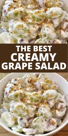 Creamy Grape Salad Recipe in white bowls Grapes Salad, Creamy Grape Salad, Dessert Salad Recipes, Pizza Fruit, Grape Salad Recipe, Salad Cream, Grape Recipes, Recipe Salad, Savory Meals