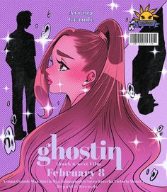 the cover to ghostin magazine featuring a woman with long pink hair and a man standing behind her