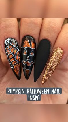 Spider Web and Pumpkin Halloween Acrylic Nails Playful Nails, Nails October, Halloween Acrylic Nails, October Halloween, Spider Webs, Halloween Nail Designs, Halloween Nail