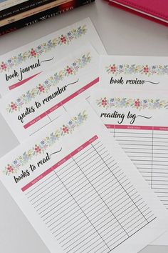 four books to read printables on top of a table next to some books