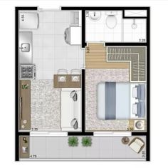 New York Studio Apartment, Plan Interior Design, Little House Plans, Small Tiny House, A Frame House Plans