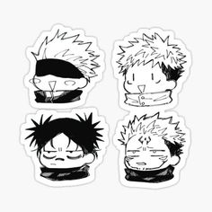 four different stickers with the same character on them, all in black and white