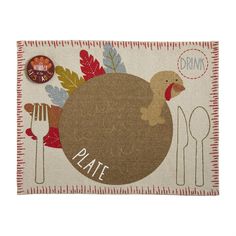 a place mat with a turkey on it