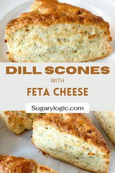 A single dill scone and a tray of dill scones with feta cheese. Feta Biscuits, Dill Scones, Feta Scones, Scones Savory, Herb Scones, Breakfast Scones, Savory Baking, Feta Cheese Recipes