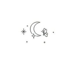 the moon and stars are drawn in black ink on a white paper, with one small butterfly