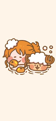 an orange haired girl sleeping on her stomach with bubbles coming out of her eyes and hair