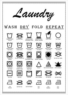 the laundry wash dry fold repeat is shown in this black and white poster with instructions