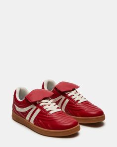 MADRID Red Low-Top Sneaker | Women's Sneakers – Steve Madden Winter Wishlist, Steve Madden Sneakers, Versatile Shoes, Top Sneakers Women, Red Sneakers, Sneaker Games, Steve Madden Shoes, White Sneakers, Fun Bags