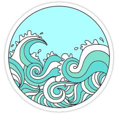 the ocean waves sticker is shown in blue, green and white with black outline