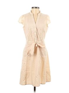 H&M Casual Dress Size: 8 Ivory Dresses - used. 35% Viscose, 33% Cotton, 26% Polymide, 6% Elastane, Wrap, Tie Neck, Knee Length, Short Sleeve | H&M Casual Dress - Wrap: Ivory Dresses - Used - Size 8 Fitted Cream Shirt Dress For Daywear, Cream Midi Shirt Dress For Spring, H&m Midi Dress For Daywear, Cream Knee-length Dress For Daywear, Knee-length Summer Dresses By H&m, H&m Short Sleeve Midi Dress For Daywear, Fitted Cream Shirt Dress For Summer, H&m Cotton Midi Dress, H&m Beige Midi Dress For Spring