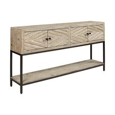 Benzara 4 Door Console Sofa Table with Carved Diamond Pattern Cabinet Door Fronts, Distressed White Wood, Wood And Black Metal, Sofa Console Table, Console Sofa Table, White Console Table, Sofa Console, Wood And Black, Console Sofa