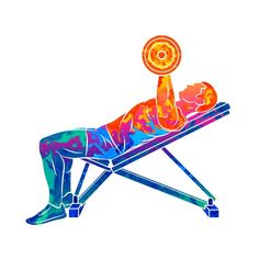 a man laying on a bench with a dumbble bar in his hand and holding a weight above his head