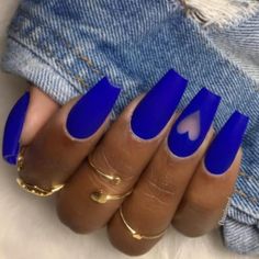 30 Vibrant Royal Blue Nail Designs for 2023 - The Trend Spotter Matte Acrylic Nails, Blue Coffin Nails, Royal Blue Nails, Blue Acrylic Nails, Blue Nail Designs, Blue Nail, Prom Nails, Heart Nails