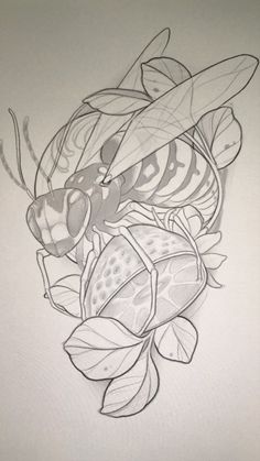 a drawing of a bug with leaves on it