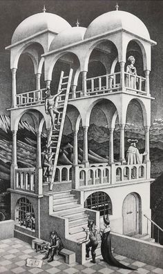 an old drawing of a building with stairs