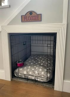 a dog bed in the corner of a room