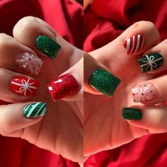 Trendy Winter Nails Square, Christmas Presents Nails, Christmas Present Nail Designs, Toe Nail Designs For Winter, Christmas Nail Designs Short, Christmas Present Nail Art, Christmas Nails 2022, Christmas Present Nails