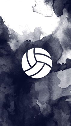 a watercolor painting of a volleyball ball in the middle of some black and white spots