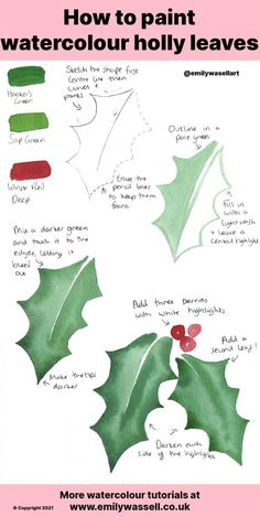 how to paint watercolor holly leaves