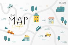 a map with cars, houses and trees in the shape of a road that says little map creator