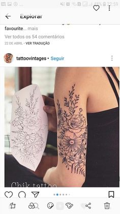 a woman's arm with flowers on it and the word tattoo written in russian