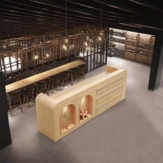 the interior of a wine cellar with wooden shelves