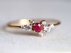 Ruby Diamond Engagement Ring Genuine Red Ruby Round Cut - Etsy Ruby Cluster Ring For Promise, Ruby Cluster Ring For Promise Occasion, Cluster Diamond Birthstone Ring As Gift, Diamond Cluster Birthstone Ring For Gift, Cluster Diamond Ruby Promise Ring, Ruby And Diamond Cluster Promise Ring, Cluster Diamond Ruby Ring For Promise, Cluster Ruby Ring With Accent Stones For Wedding, Red Cluster Promise Ring