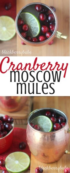 cranberry moscow mules with lime and cherries