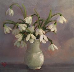 a painting of white flowers in a vase