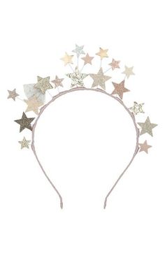 Glittery stars bring enchanting sparkle to a sweet ribbon-wrapped headband perfect for your kid's parties, costumes and birthdays. Polyurethane/polyester/iron Spot clean Imported Star Costume, Headband Crown, Magical Accessories, Star Headband, Fabulous Birthday, Fabric Stars, Alice Band, Ribbon Wrap, School Age