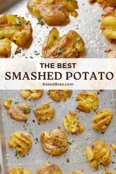 the best smashed potato recipe is made with fresh potatoes and seasoned with parmesan cheese