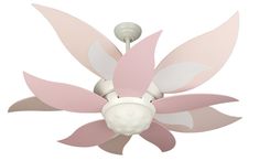 a pink and white ceiling fan with three blades