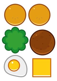 an egg, broccoli and other foods on a white background